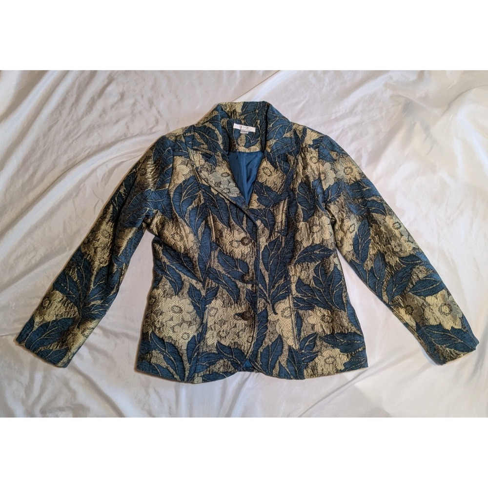 Vintage Erin By Erin London Blue And Gold Floral Tapestry Jacket Size‎ Small